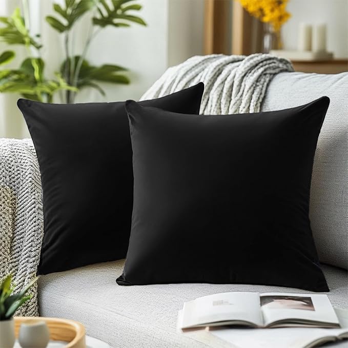 QUORGVES Black Velvet Pillow Covers 20x20 Inch Set of 2, Soft Solid Decorative Square Throw Pillow Covers, Decor Cushion Covers for Bed Sofa Couch Bedroom Living Room