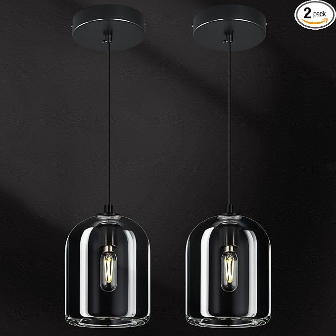 Modern Black Pendant Lights Kitchen Island Ceiling Chandelier Indoor Crystal Hanging Light Fixtures for Dining Room Kitchen Living Room Bedroom（2Pack）