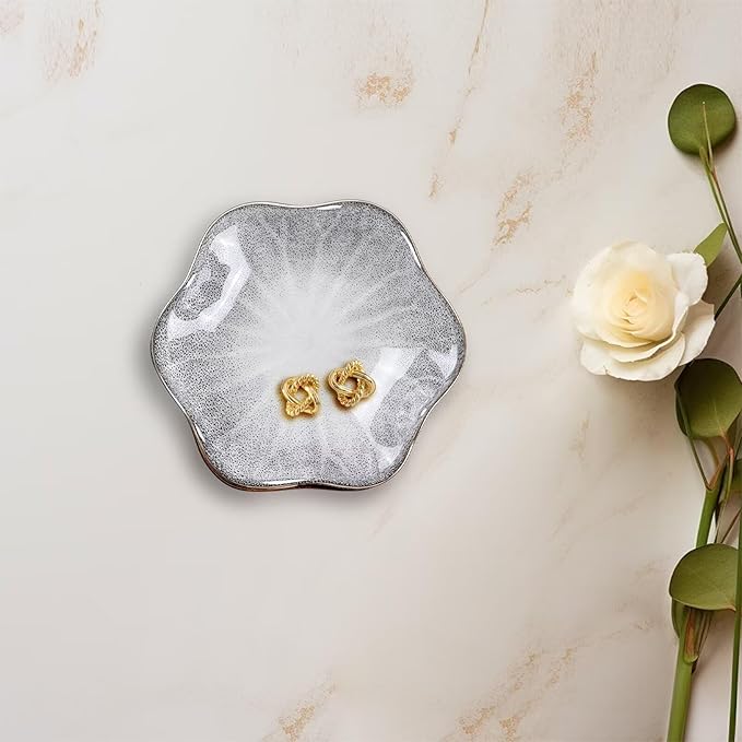 2Pcs Ceramic Jewelry Dish - Lotus Leaf Shape, for Ring Holder Necklace Small Key, Suitable for Mother Friend Sister, Gifts for Women, Cute Plate Trinket Tray, Home Decor (Grey & Blue)