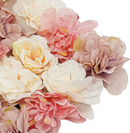 12Pcs Artificial Flower Wall Panel 3D Floral Backdrop Walls15 X 15" Flower Wall Decor Panel Flower Backdrop for Party Home Background Decor-Champagne, White, Pink