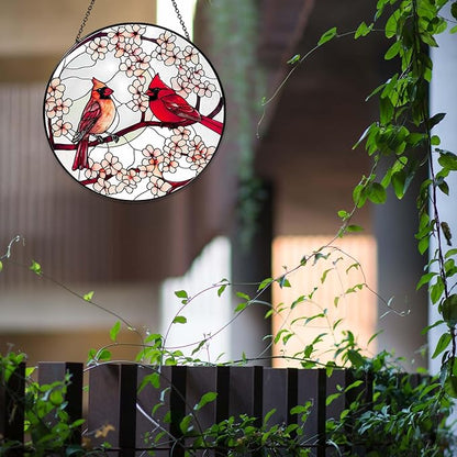 Cardinal Sun Catcher Stained Glass Window Hanging Cardinal Decor Gifts for Women Handmade Sun Catcher Decoration for Garden Home Housewarming Gift Valentine's Day Gifts（6 inch）