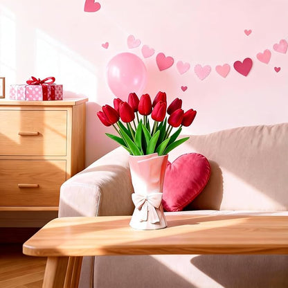 Pink White Ceramic Bow Vase 9.64 in Unique Cute Modern Decorative Bouquet Flower Vases for Home Living Room Table Decor Women Girl Gifts