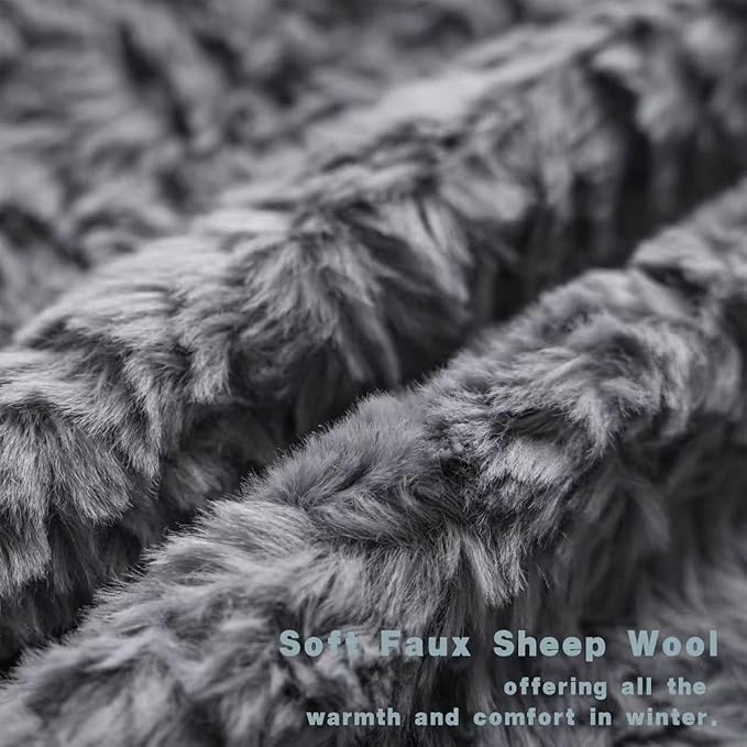 Neelvin Set of 2 Faux Fur Throw Pillow Covers 18x18 Inch Darkgrey Cozy Soft Solid Decorative Pillowcases Thick Plush Sheepskin Cushion Case for Chair and Couch Sofa Bedroom