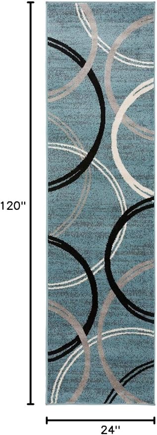 Rugshop Modern Wavy Circles Design Runner Rug, Fade-Resistant Carpet for Hallway, Mudroom, or Kitchen, Blue, 2' x 10'