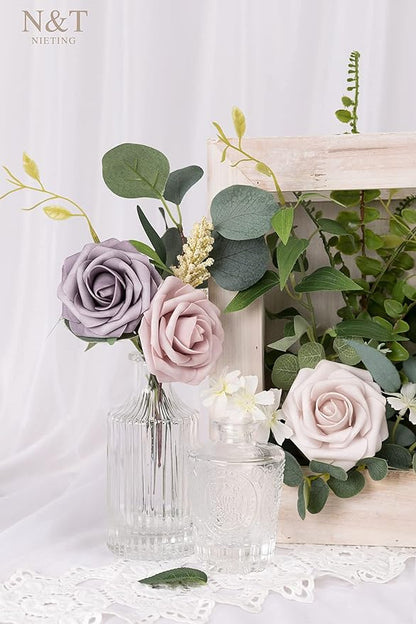 N&T NIETING Artificial Flowers, 25Pcs Fake Flowers Roses Perfect for DIY Wedding Bouquets Centerpieces Bridal Shower Party Home Flower Arrangement Decorations, Dusty Rose Series