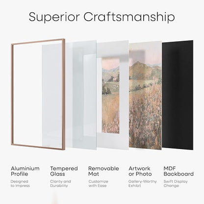Homeforia 12x16 Picture Frame Mocha, High End Metal 12x16 Poster Frames with Mat 9x12 for Photo, 12 x 16 Mocha Frame Matted to 9 by 12 inch Print, 16x12 Thin Frames, Tempered Glass, Wall Kit, Set of 1