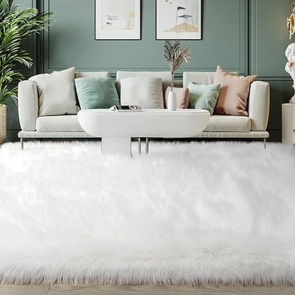 SERISSA Faux Fur Rug - 5x8 Feet, Fluffy Shaggy Area Rug in White - Luxury Fuzzy Sheepskin for Living Room, Bedroom, Nursery Decor
