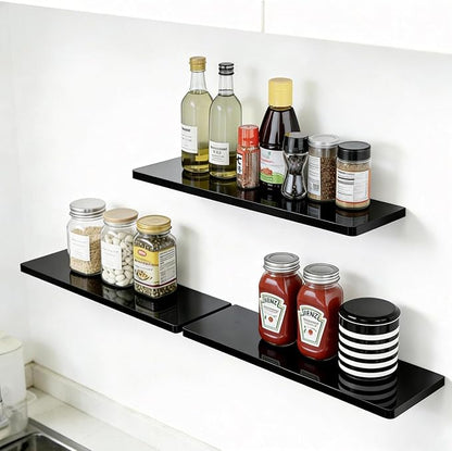 Floating Shelves for Wall Set of 2,12 in Wide Ehelf Narrow Floating for Decor Storage,Wall Mounted Acrylic Shelf,for Living Room, Bedroom, Bathroom and Kitchen(Black)