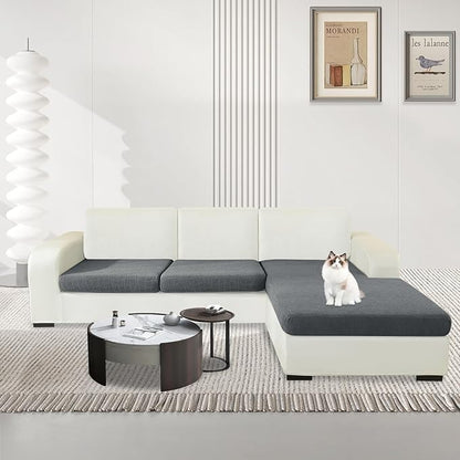MAXIJIN Waterproof 3 Pieces Couch Cushion Covers for Sectional Sofa Seat Slipcover Stretch Sectional Couch Cover for L Shape Left/Right Chaise with Elastic Bottom (2 Seater + 1 Chaise, Light Gray)