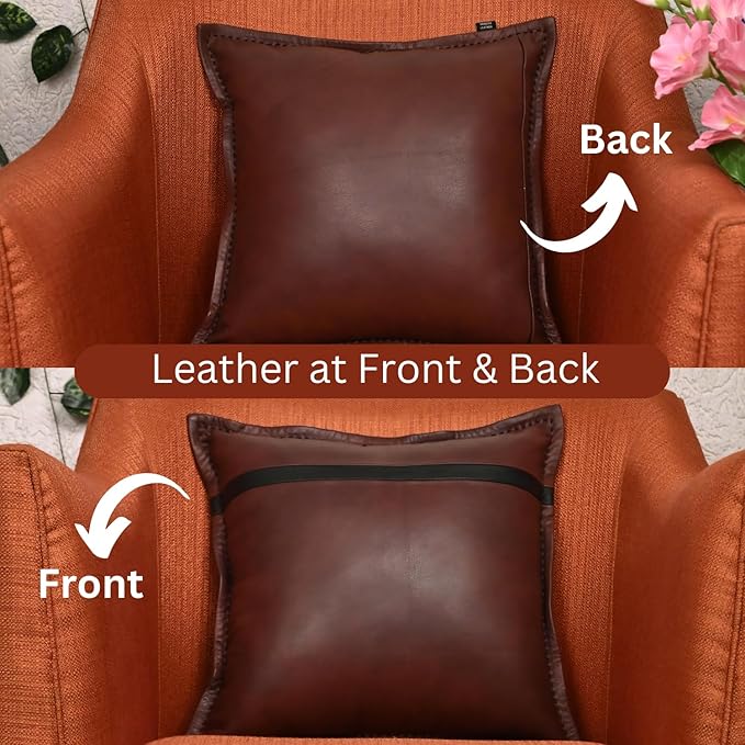 LL LEATHER LOVERS Genuine Lambskin Leather Pillow Cover, 16x16 Inch Case for Lumbar Throw Couch Pillows, Thick & Soft Cushion Covers for Sofa Bed Home Décor (Dark Brown & Black Box Pack of 1)