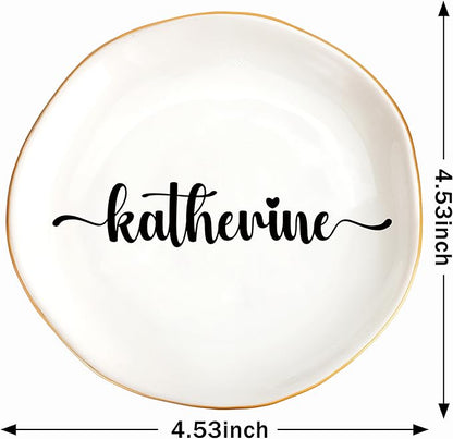 JoycuFF Katherine Personalized Name Ceramic Jewelry Tray, Mothers Day Christmas Anniversary Engagement Birthday Gifts for Women Couples, Trinket Dish for Rings Earrings Necklaces Bracelets Keys