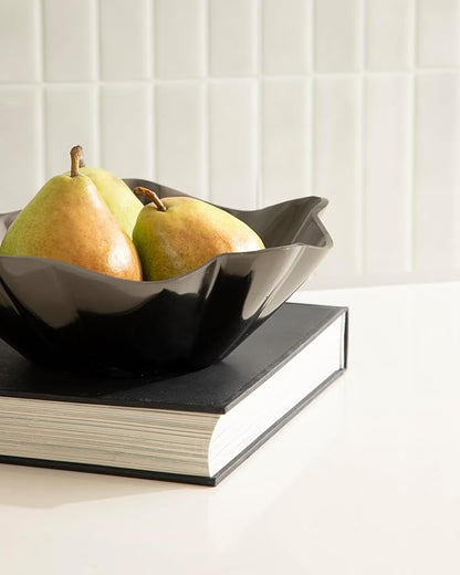Kate and Laurel Flutte Scalloped Decorative Metal Serving Bowl, 10 x 10 x 3, Black Nickel, Modern Wavy Fruit Bowl for Kitchen Counter or Use as Tabletop Storage for an Entryway Table