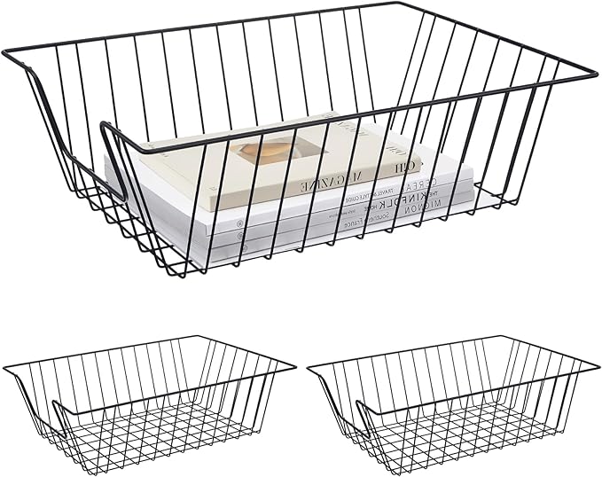 Yeaqee 3 Pcs Letter Tray Wire Paper Trays Stackable File Desk Organizer Metal File Paper Holder Basket for Desk Desktop Letter Storage for Office Home Classroom School (Black,14'' X 10'' X 3'')