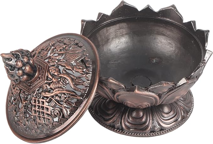 Lotus Incense Holder Lotus Flower Shaped 9 Holes Mini Vintage Incense Cover for Stick and Cone Incense ((Red Bronze))