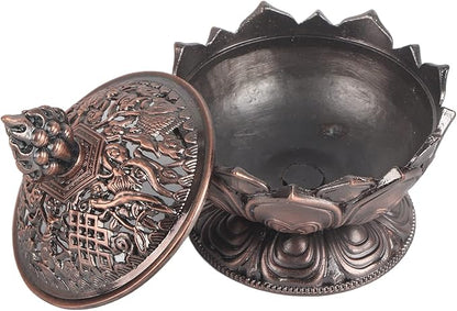 Lotus Incense Holder Lotus Flower Shaped 9 Holes Mini Vintage Incense Cover for Stick and Cone Incense ((Red Bronze))