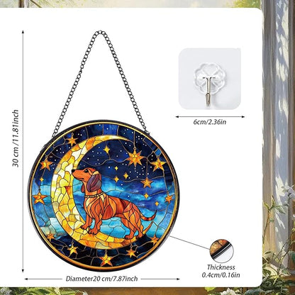 Rngmsi Dachshund Stained Glass Window Hanging Gifts, 7.8″ Weiner Dog Sun Catchers for Indoor Window Decor, Decorative Sun Catchers Home Wall Art Animal Memorial Gift