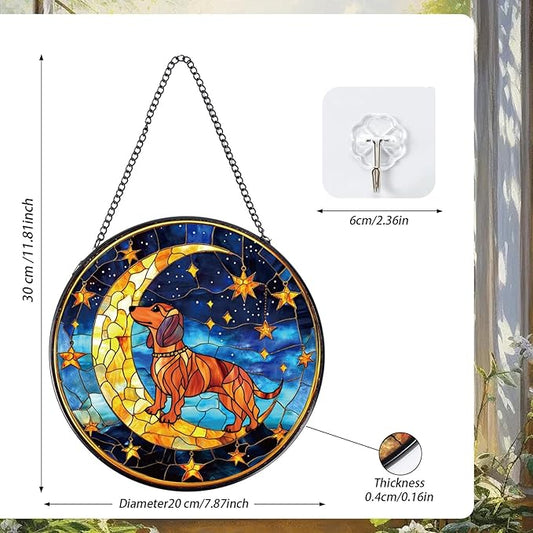 Rngmsi Dachshund Stained Glass Window Hanging Gifts, 7.8″ Weiner Dog Sun Catchers for Indoor Window Decor, Decorative Sun Catchers Home Wall Art Animal Memorial Gift