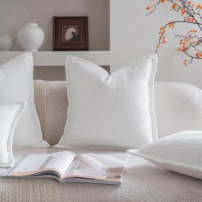 Neelvin Pack of 2 Decorative Velvet Throw Pillow Covers 20x20 Inch White Luxury Modern Cushion Case ﻿Rectangle Pillowcase for Living Room Home Decor