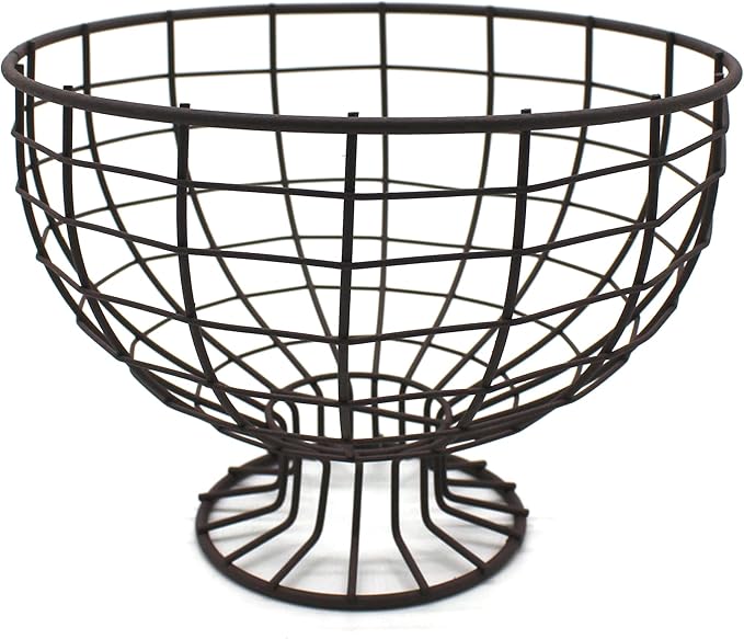 CVHOMEDECO. Metal Wire Round Egg Basket with Pedestal Counter Top Fruit Bowl Storage for Kitchen Home. Rusty