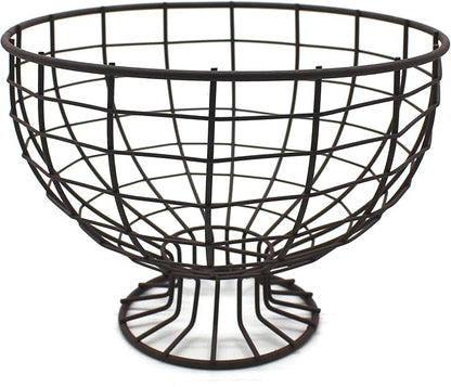 CVHOMEDECO. Metal Wire Round Egg Basket with Pedestal Counter Top Fruit Bowl Storage for Kitchen Home. Rusty