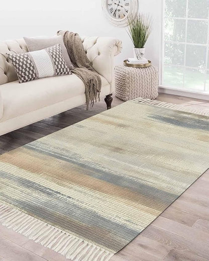Beige Gray Brown Large Runner Rug 4X6 Ft Living Room Area Rug, Washable Woven Abstract Ombre Art Throw Carpet with Tassel, Non-Shedding Vintage Minimalist Gradient Aesthetic Bedroom Office Carpets