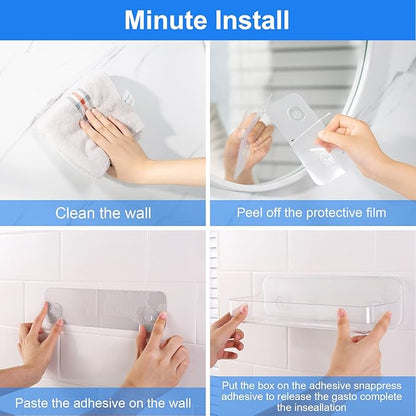 Diesisa Acrylic Wall Mounted Shower Caddy, Clear, Large Size 4D x 12.8" W x 3.3" H, Acrylic Shelf, No Drilling Walls Adhesive Shelf, Bathroom Shelves with Self Adhesive Tape for Bathroom, Kitchen