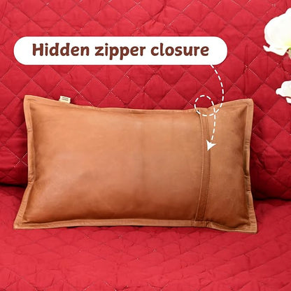 100% Lambskin Leather Pillow Cover - Sofa Cushion Case - Decorative Throw Covers for Living Room & Bedroom, 10X18 Inch - Gold Antique Box Pack of 2