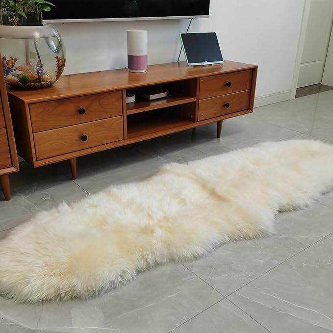 Kopal Genuine Australian Sheepskin Rug, Real Lambskin Area Rug, 2x6 ft Double Pelt, Natural White