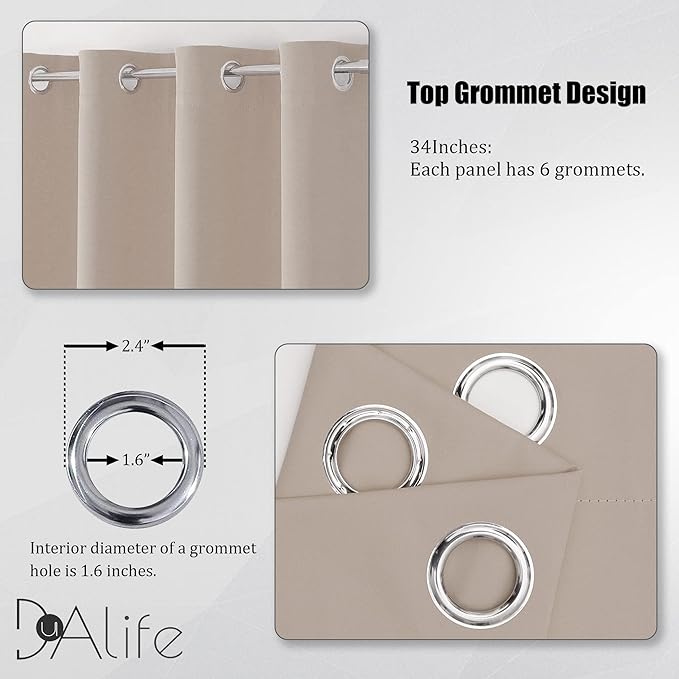 DUALIFE Warm Taupe Room Darkening Curtain Panels - Light Blocking Privacy Sliding Door Closet Curtain Covers for Bedroom/Dining Room, 34 by 80 Inches Long, 2 Panels