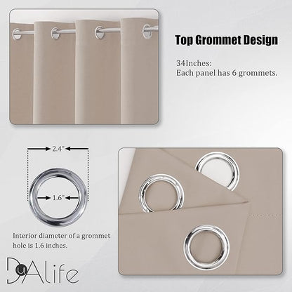 DUALIFE Warm Taupe Room Darkening Curtain Panels - Light Blocking Privacy Sliding Door Closet Curtain Covers for Bedroom/Dining Room, 34 by 80 Inches Long, 2 Panels