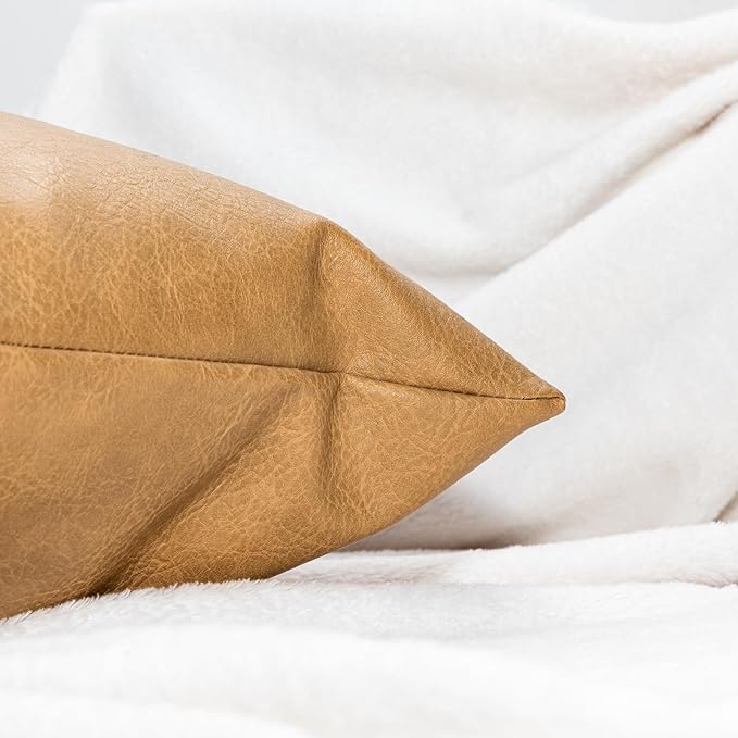 Faux Leather Throw Pillow Cover 16X16 Inch Set of 2 Brown Outdoor Modern Farmhouse Solid Decorative Pillow Covers for Room Couch Living Bedroom Bed Sofa