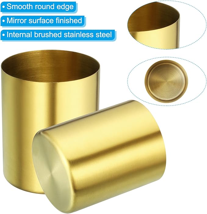 PATIKIL Pencil Holder, 2 Pack Pen Holder for Desk Stainless Steel Pencil Holders Cup Organizer Makeup Brush Holder for Desk Accessories, Golden
