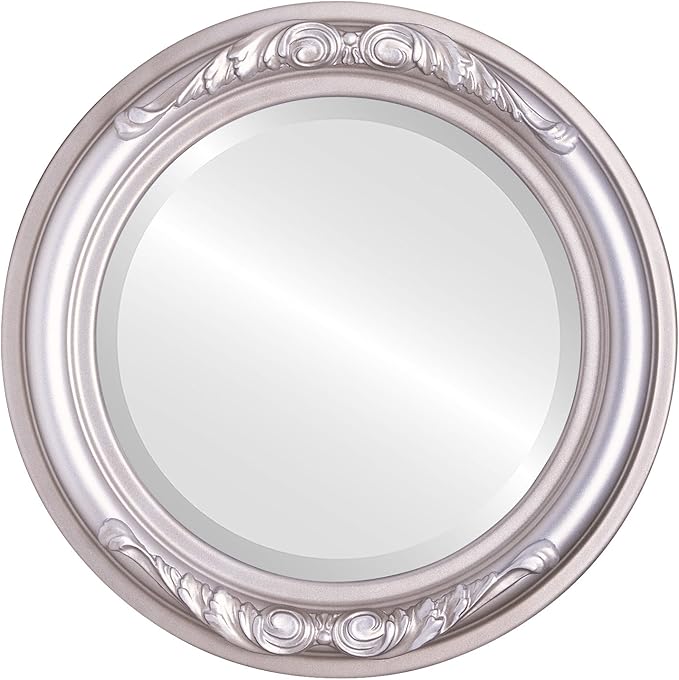 OVALCREST Round Beveled Wall Mirror for Home Decor - Florence Style - Silver Shade - 34x34 Outside Dimensions