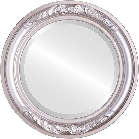 OVALCREST Round Beveled Wall Mirror for Home Decor - Florence Style - Silver Shade - 34x34 Outside Dimensions