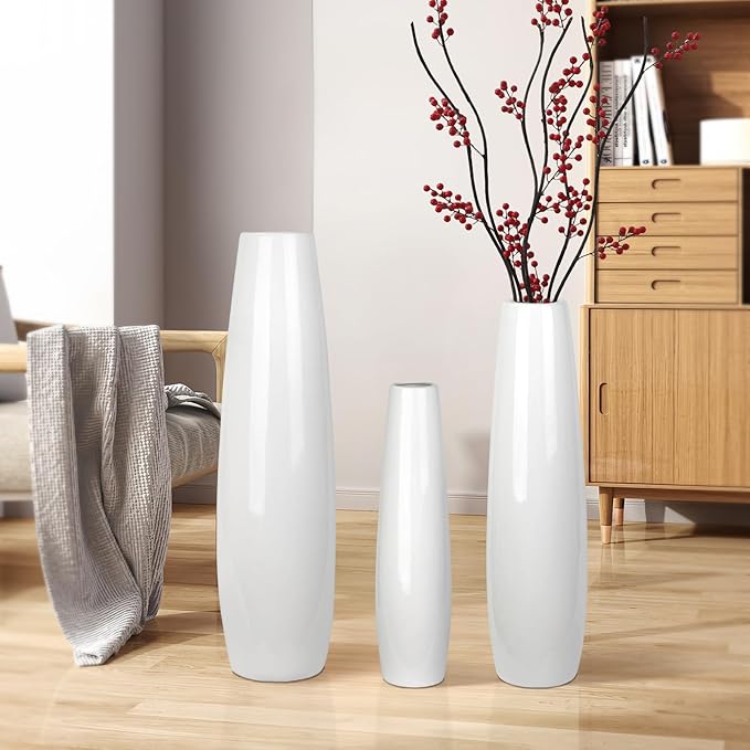 Ceramic Floor Vase, GDSZJLJ 17.7" Tall White Large Decorative Vases for Modern Home Decor, Living Room, Minimalist Style Big Flower Vase for Pampas Grass, Flowers, Twigs, Office, Bedroom Décor