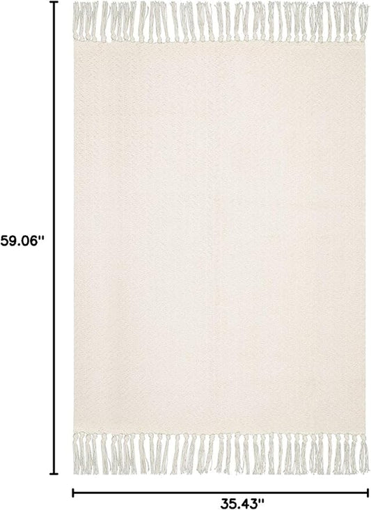 Lahome Boho Rugs for Entryways, 3x5 Kitchen Rug Lightweight Bedroom Rugs Washable Bath Mat with Tassels, Farmhouse Cotton Beige Living Room Low Pile Throw Rug for Laundry Office Decor