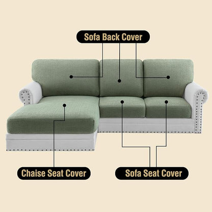 H.VERSAILTEX Super Stretch Individual Jacquard Couch Cushion Covers Furniture Protector Spandex Anti-Slip Soft Thickened Slipcovers Easy Install, (1 PC, Back Couch Cover, Sea Grass)