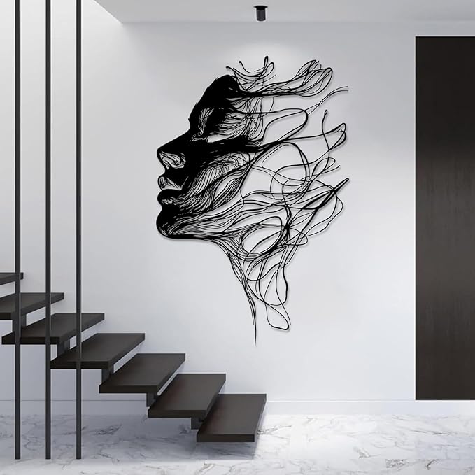 BIANGING Modern Woman Face Metal Wall Decor, Abstract Woman Face Metal Wall Decor, Abstract Female Line Wall Art, Minimalist Line Wall Art for Bathroom Living Room Bedroom (Black, 30"x20"/76x51cm)