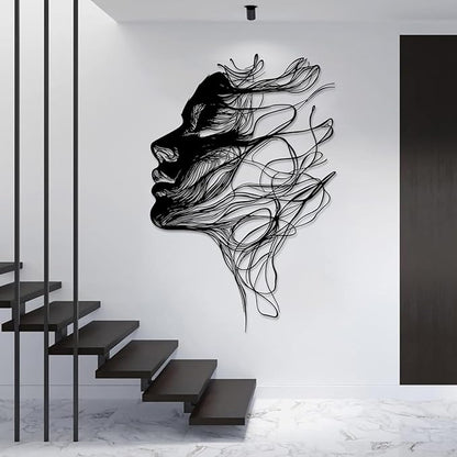 BIANGING Modern Woman Face Metal Wall Decor, Abstract Woman Face Metal Wall Decor, Abstract Female Line Wall Art, Minimalist Line Wall Art for Bathroom Living Room Bedroom (Gold, 35"x24"/90x60cm)