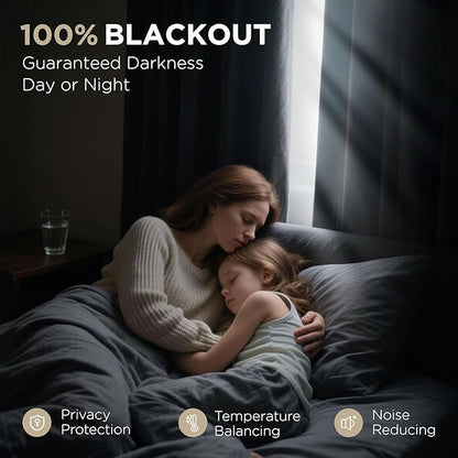 Joydeco 100% Blackout Pleated Curtains, Linen Window Curtains 2 Panel Sets 108 inches Long, Thermal Insulated Darkening Drapes for Bedroom(Linen,40'' Wx108'' L)