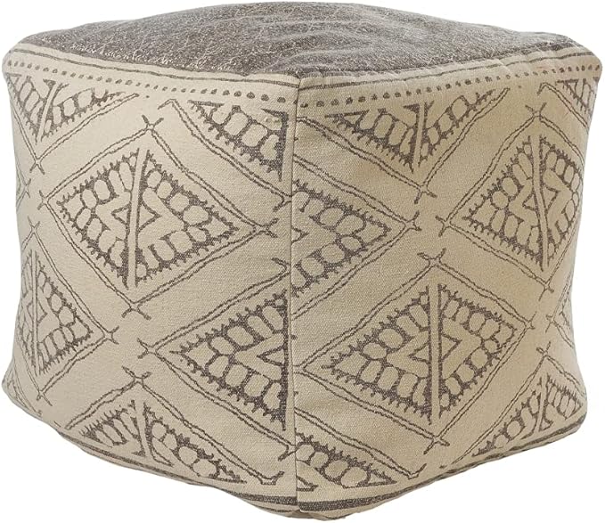 LR Home Pacifica Taupe/Gray Large Ottoman Pouf for home decor | Tribal Hand-Woven Cotton Square pouf ottoman foot rest for bedroom & living room decor | 20 x 20 x 20 Ottoman Cube for Seating