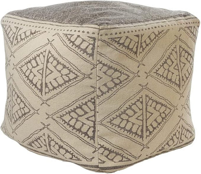 LR Home Pacifica Taupe/Gray Large Ottoman Pouf for home decor | Tribal Hand-Woven Cotton Square pouf ottoman foot rest for bedroom & living room decor | 20 x 20 x 20 Ottoman Cube for Seating