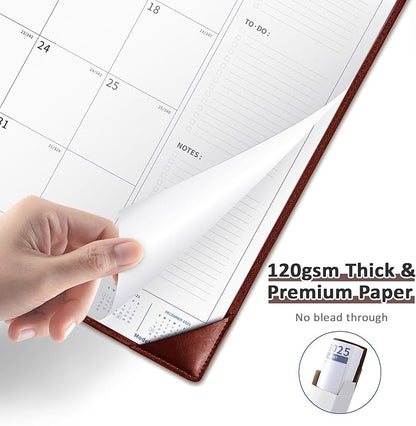 Ospelelf Desk Calendar 2025-2026 Large Wall Calendar with Plastic Cover 22"x17" Planner Pad Runs from January 2025 to June 2026 Brown