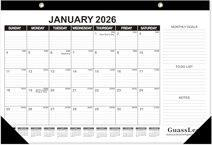 GuassLee Desk Calendar 2026-2027 - 18 Months Calendar 17" × 11.5" Desk Calendar from Jan. 2026 to Jun. 2027 with Julian Date, Monthly Goals, To-do List, Notes for Home School Office