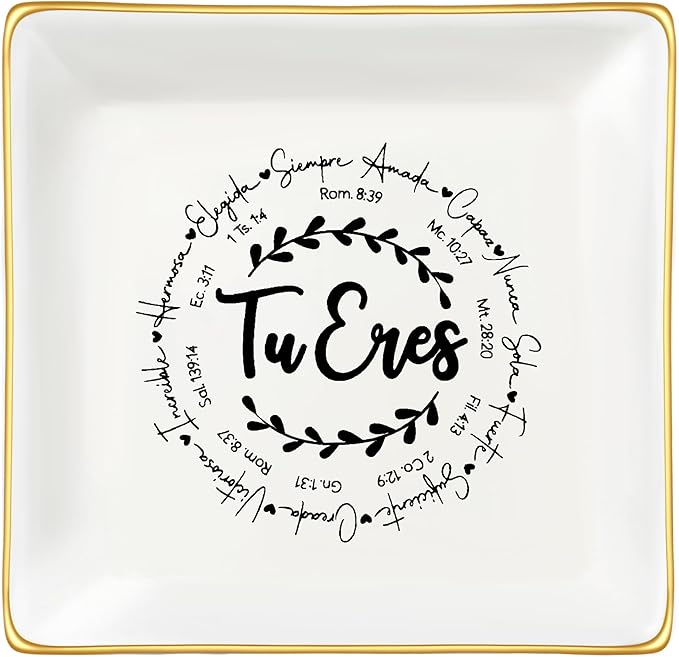 JoycuFF Christian Gifts for Girls Women Religious Ceramic Trinket Dish Tray for Womens Inspirational Faith Easter Catholic Christian Jewelry, Meaningful Communion Baptism Tu Eres