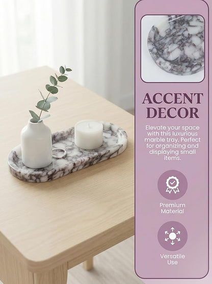 OOBOOB Natural Calacatta Viola Violet Marble Tray, Oval Perfume Tray, Bathroom Organizer for Vanity, Kitchen & Living Room, Perfect for Home Decor Lovers