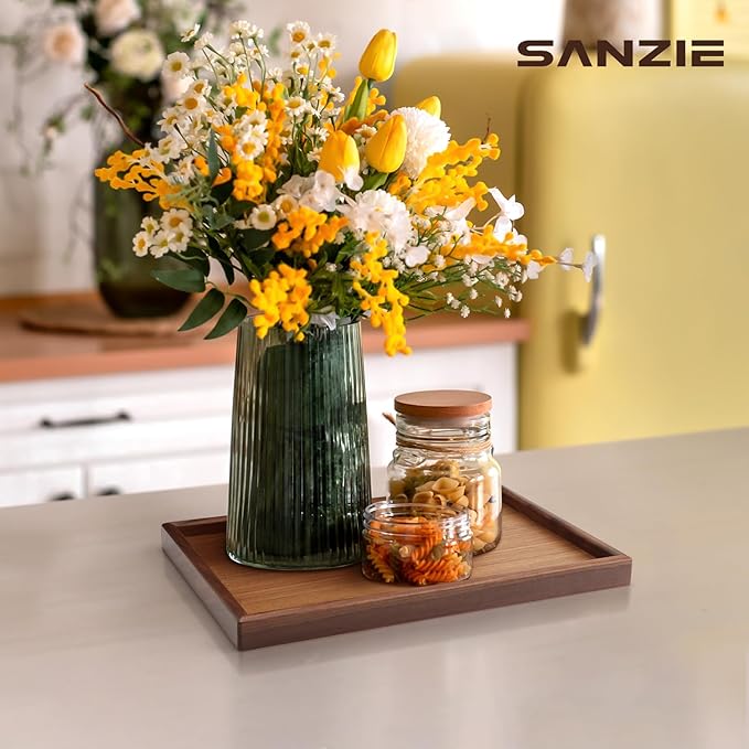 SANZIE Walnut Wooden Tray Desktop Storage Organizer Premium Serving Valet Tray Decorative Tray for Sundries Cosmetics Keys Phone Wallet Cutlery (Walnut Wood)