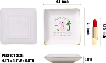 Mother's Day Gift for Aunt-Baby Announcement Gift-Baby Gift Shower-Christmas Gifts-Auntie Gift-Look Like A Normal Auntie,Funny Auntiesaurus Gift-Ceramic Jewelry Holder Box Ring Dish Trinket Tray