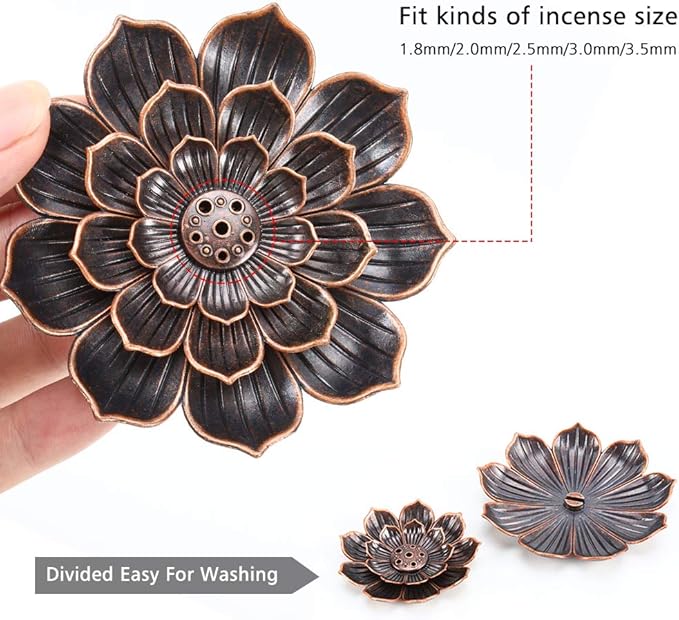 Accmor Zinc Alloy Incense Holder, Lotus Stick Incense Burner, Incense Holder for Stick/Coil/Cone Incense with Ash Catcher, Copper, 2 Pack