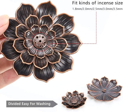 Accmor Zinc Alloy Incense Holder, Lotus Stick Incense Burner, Incense Holder for Stick/Coil/Cone Incense with Ash Catcher, Copper, 2 Pack